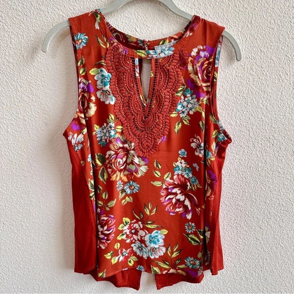 Daniel Rainn Tops - Daniel Rainn Boho Cottagecore Sleveless Top with Crochet Detail - Petite Medium